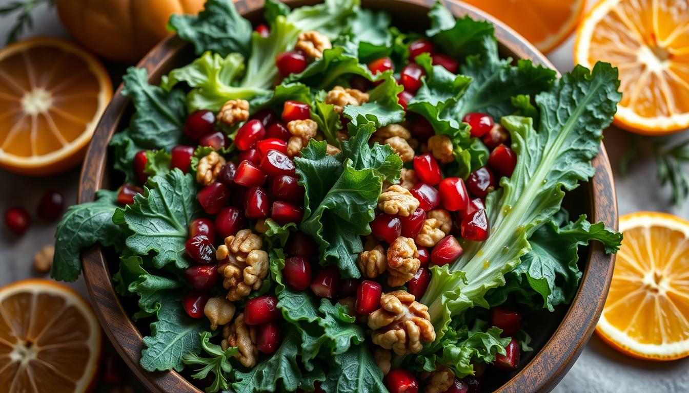 Winter Salad with Pomegranate Seeds and Walnuts