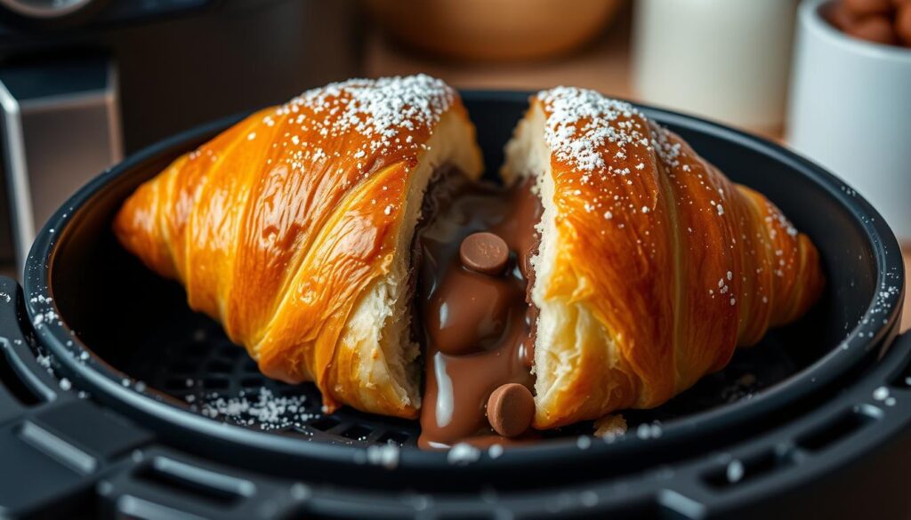 air fryer chocolate-stuffed croissants