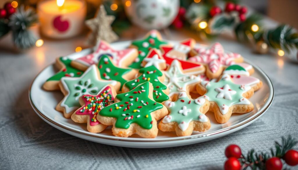 Christmas Sugar Cookies with icing and sprinkles