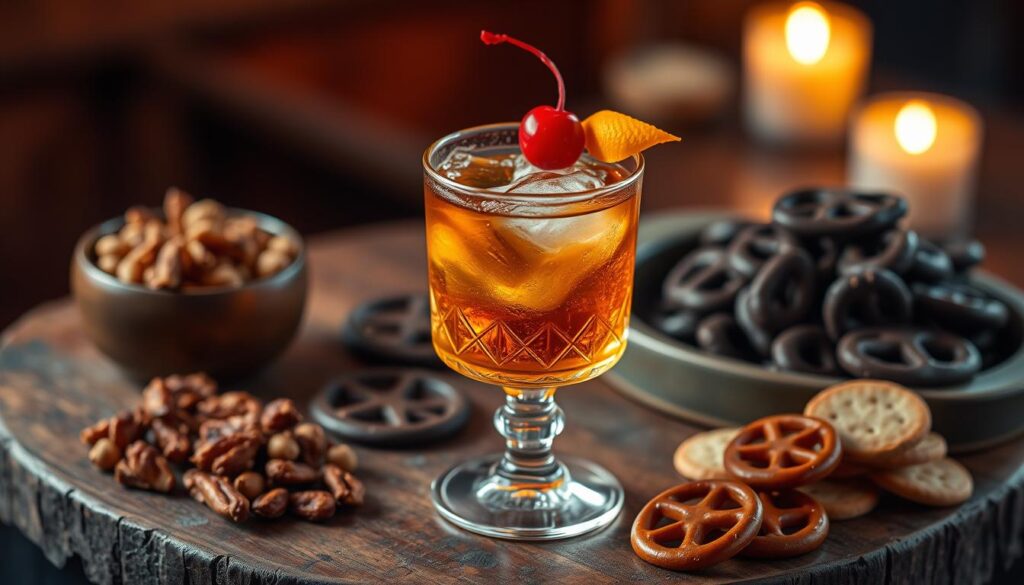 Rye Old Fashioned with Snacks